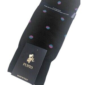 Punto Italian Dress Socks Egyptian Cotton Dark Charcoal Gray Polka Dot Sz 10-13